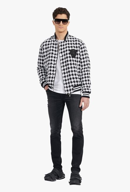 White and black houndstooth cotton bomber jacket - 2