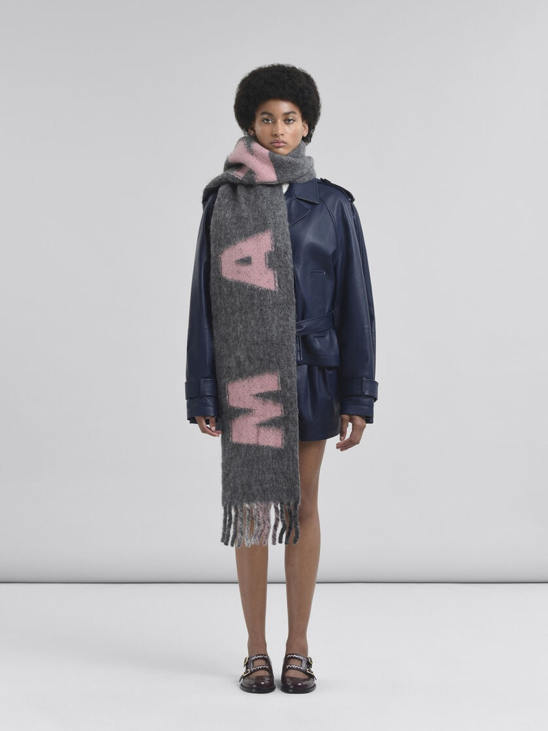 Marni GREY WOOL AND MOHAIR SCARF WITH MAXI LOGO outlook