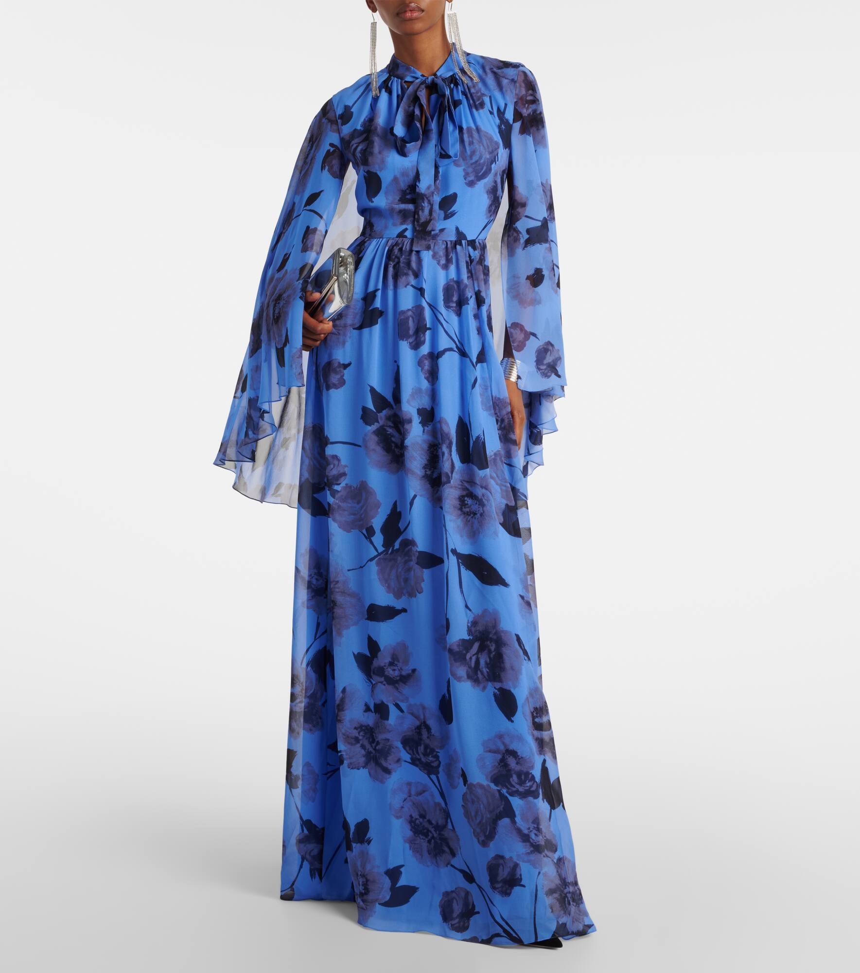 Tie-neck floral silk voile gown - 2