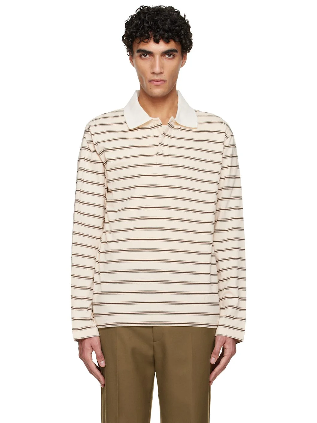 Off-White Long-Sleeve Striped Polo - 1