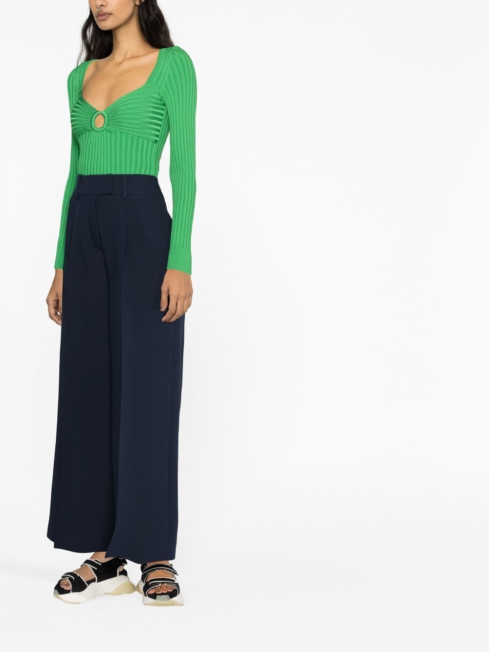 cut-out ribbed knitted top - 3