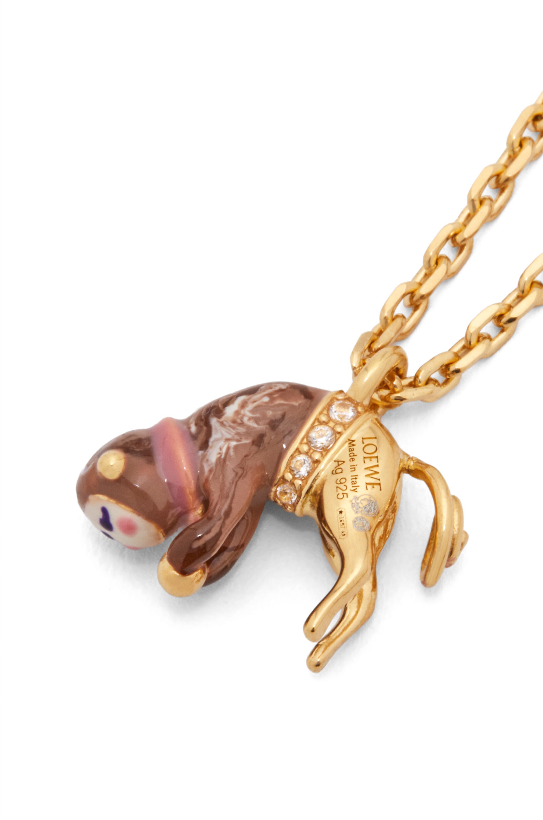 Dangling Monkey necklace in sterling silver, enamel and crystals - 2