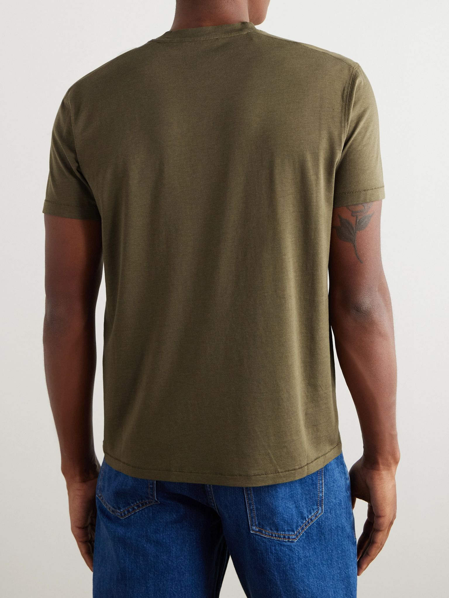 Slim-Fit Lyocell and Cotton-Blend Jersey T-Shirt Green - 4
