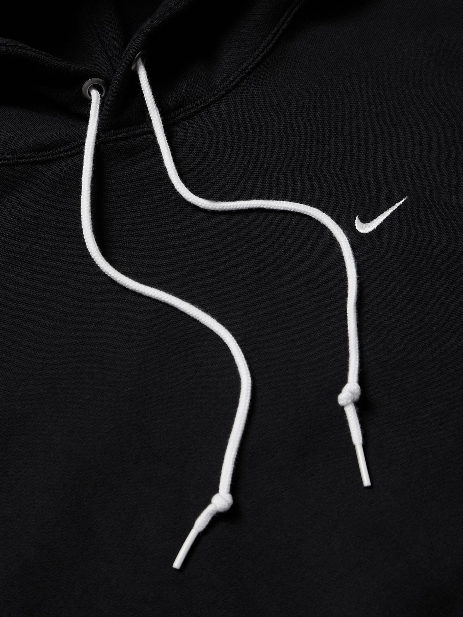 Solo Swoosh Logo-Embroidered Cotton-Blend Jersey Hoodie Black - 4