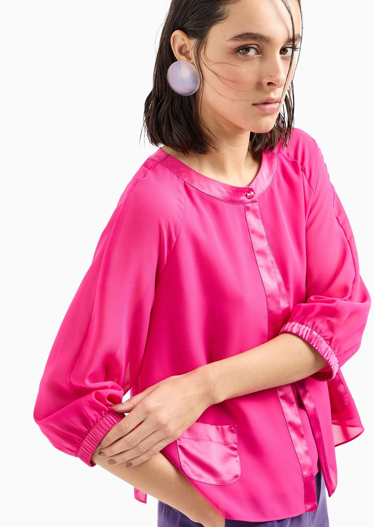 Georgette shirt with satin details - 5