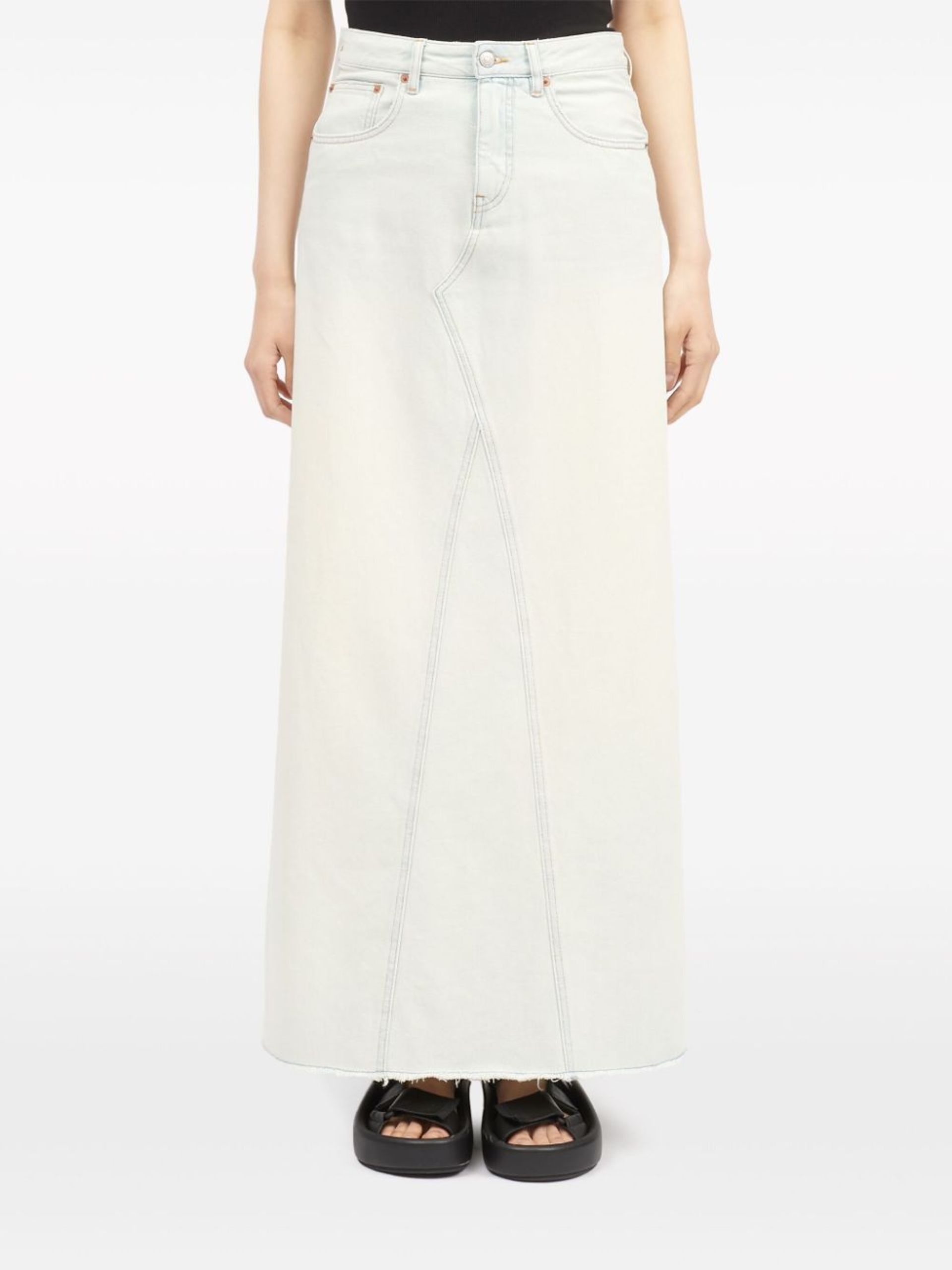 White A-Line Denim Maxi Skirt - 2