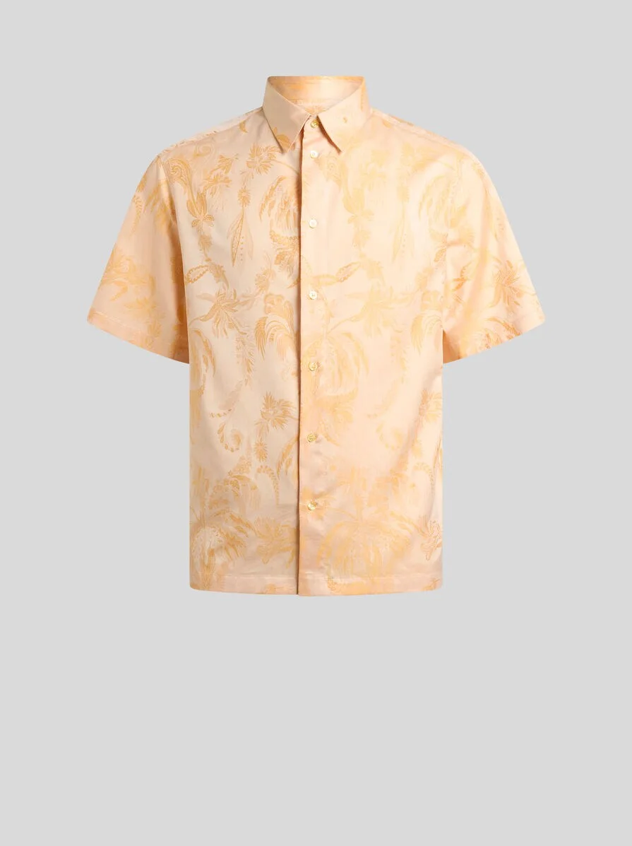 SHORT-SLEEVED COTTON JACQUARD SHIRT WITH PARROT AND PALM TREE MOTIF - 1