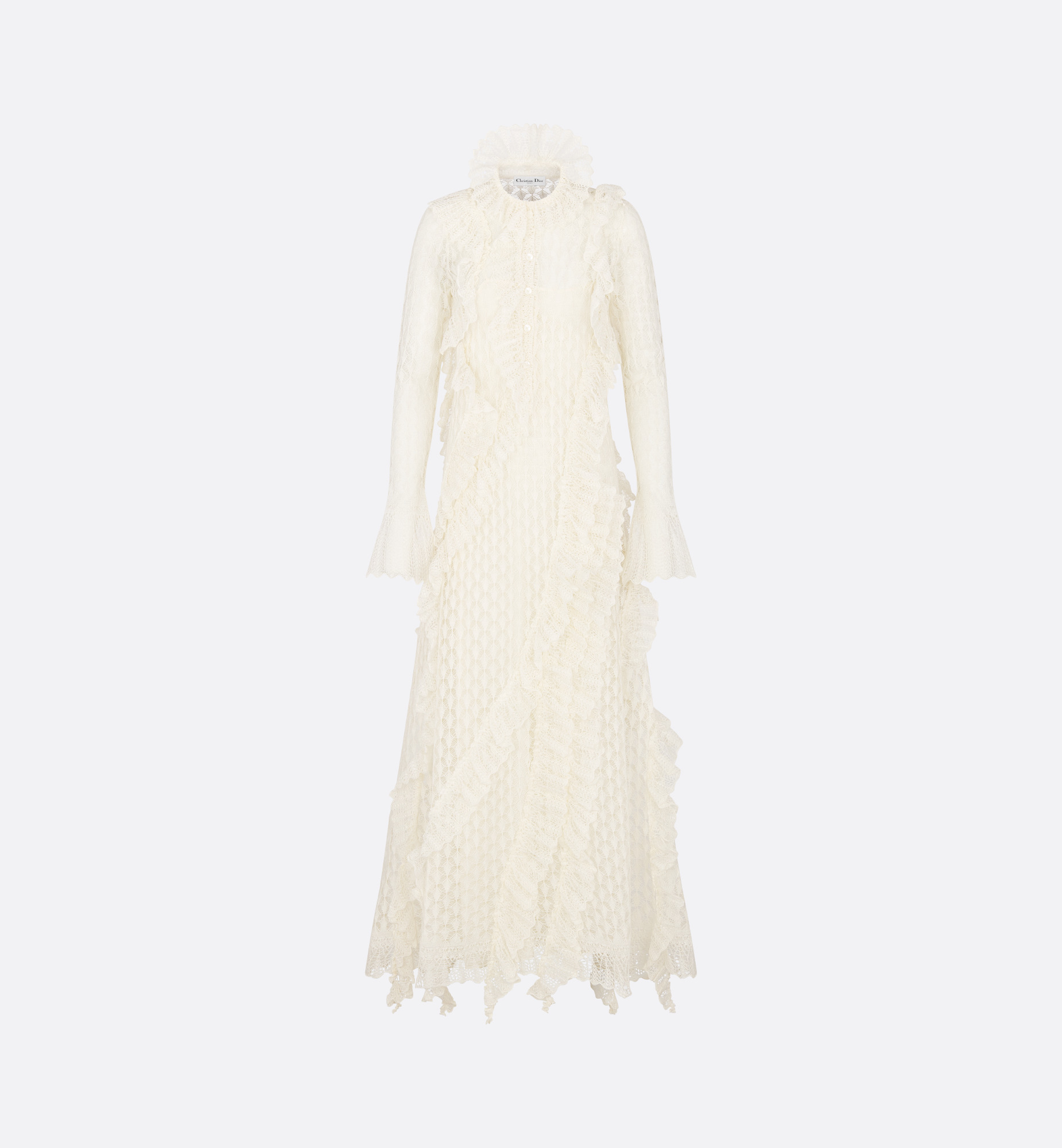 Long Ruffled Dress with Removable Ruched Collar - 3