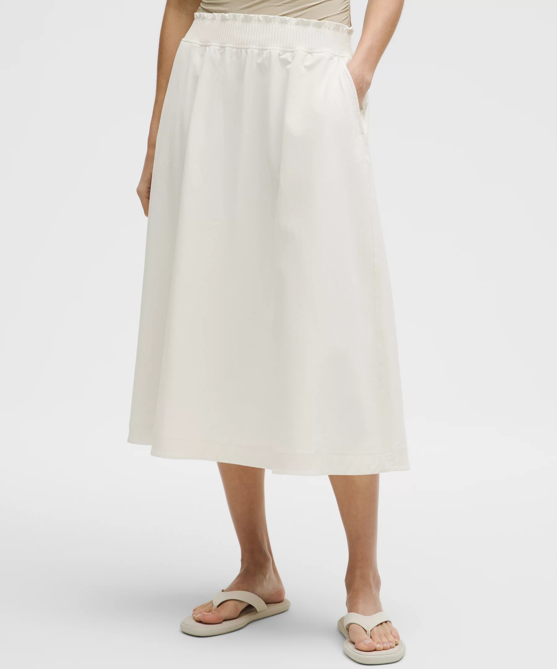 Stretch Woven Ruffle-Waist Midi Skirt - 2