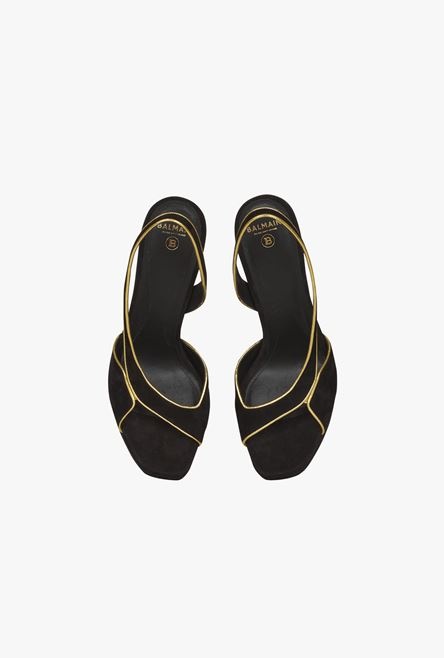 Black and gold suede Uta sandals - 4