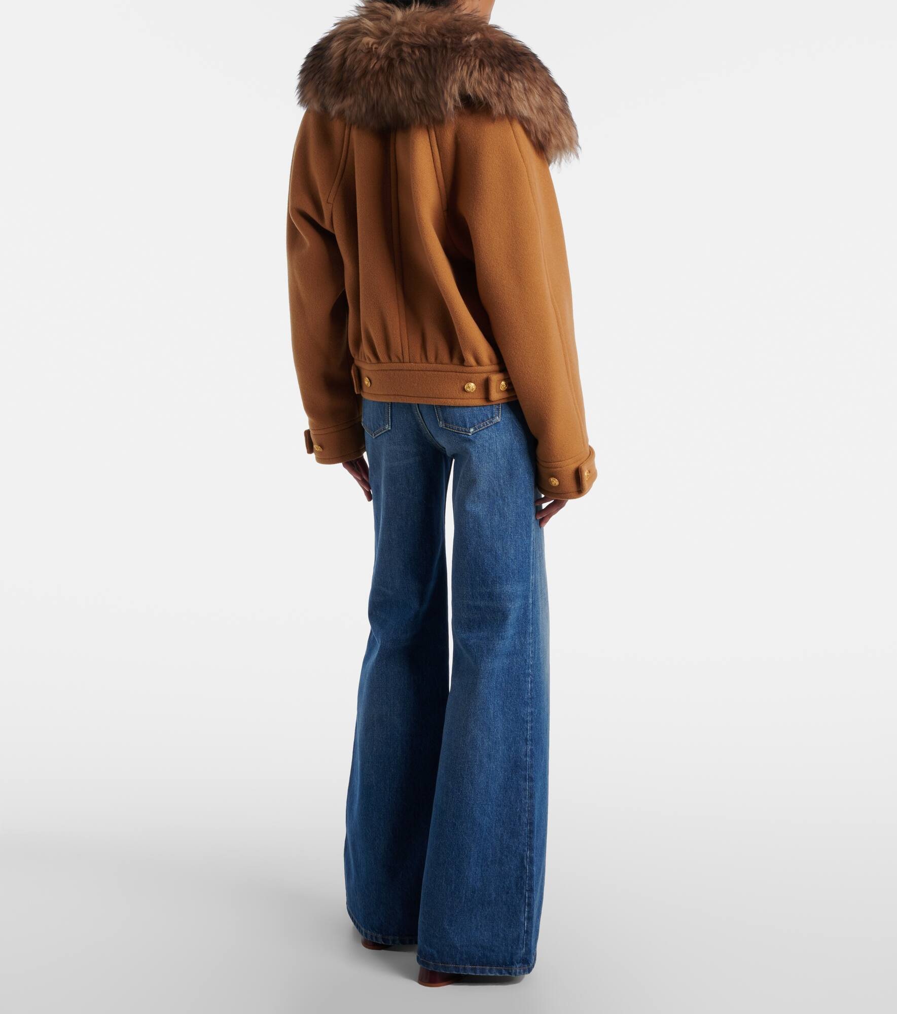 Cropped shearling-trimmed wool-blend coat - 3