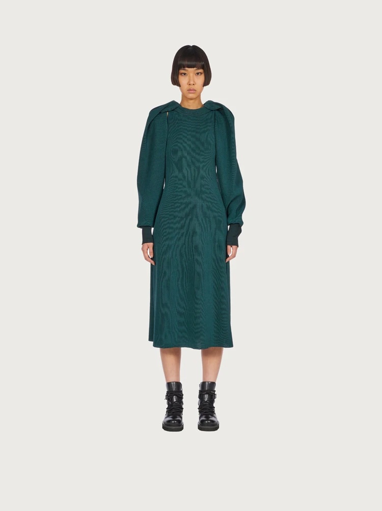 BALLOON SLEEVE KNITTED DRESS WITH CUT OUT - 2