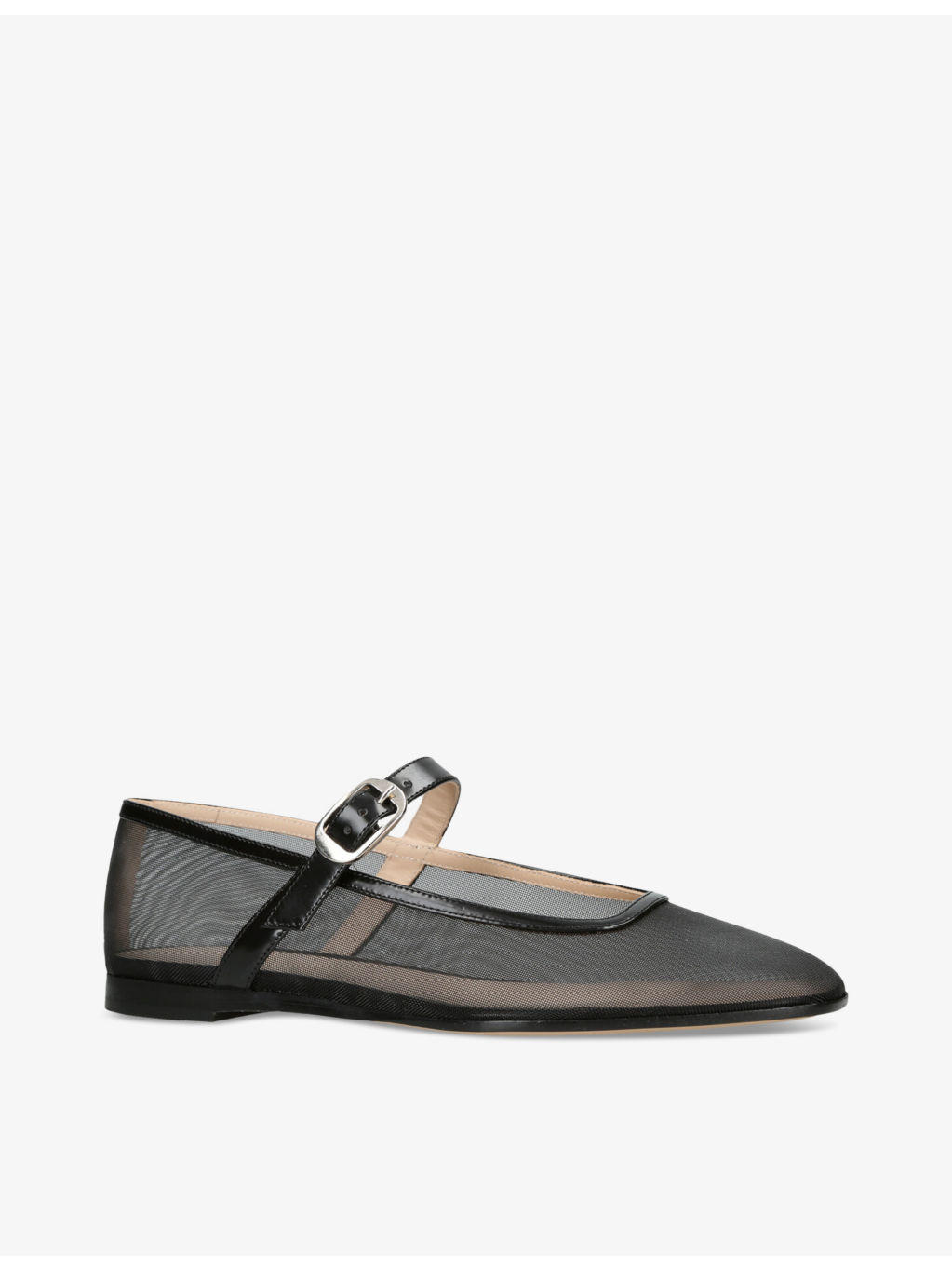Round-toe trimmed mesh and patent-leather Mary Jane courts - 3