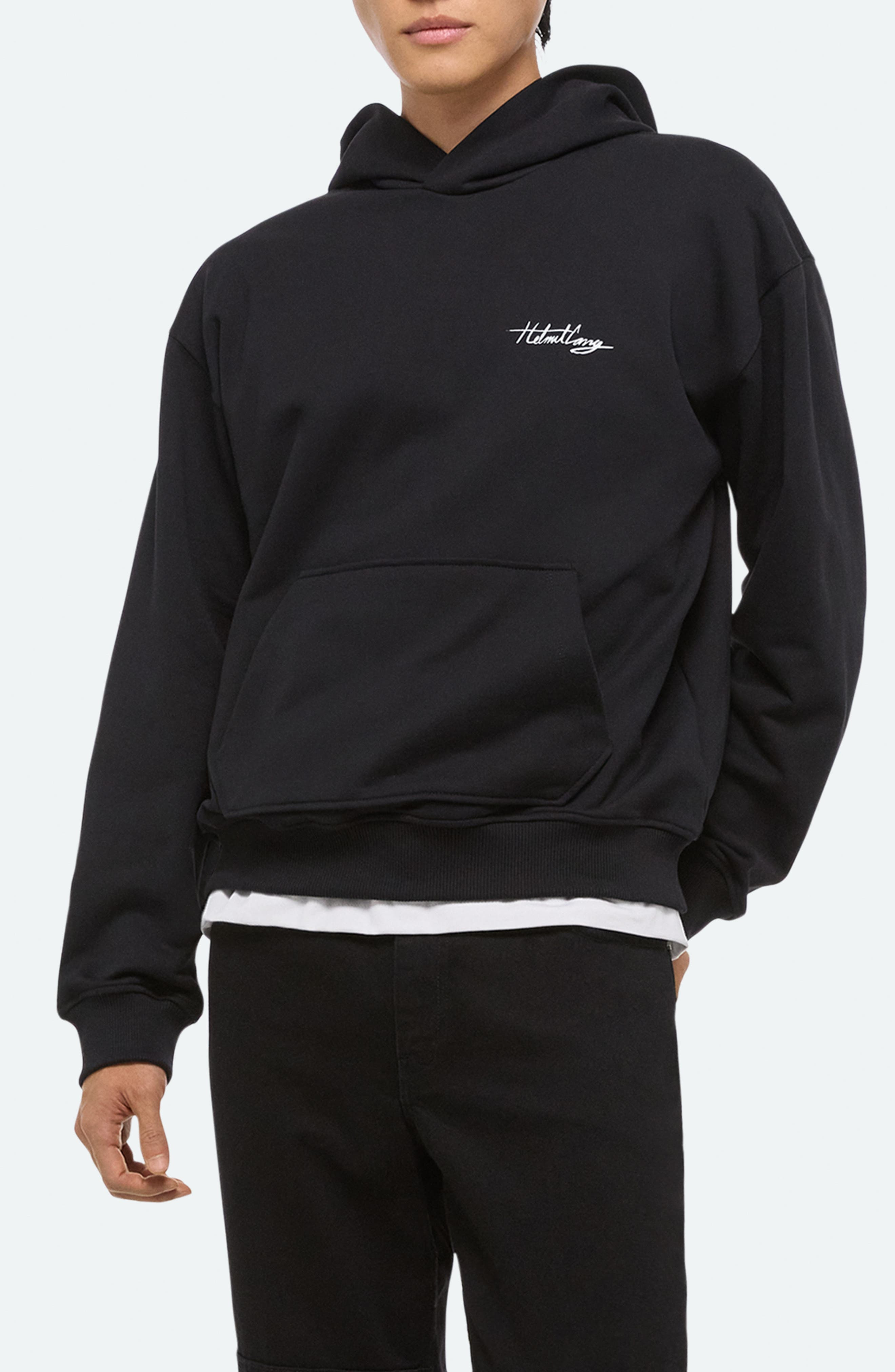 Helmut Lang Sketch Compact Cotton Graphic Hoodie in Black - 1