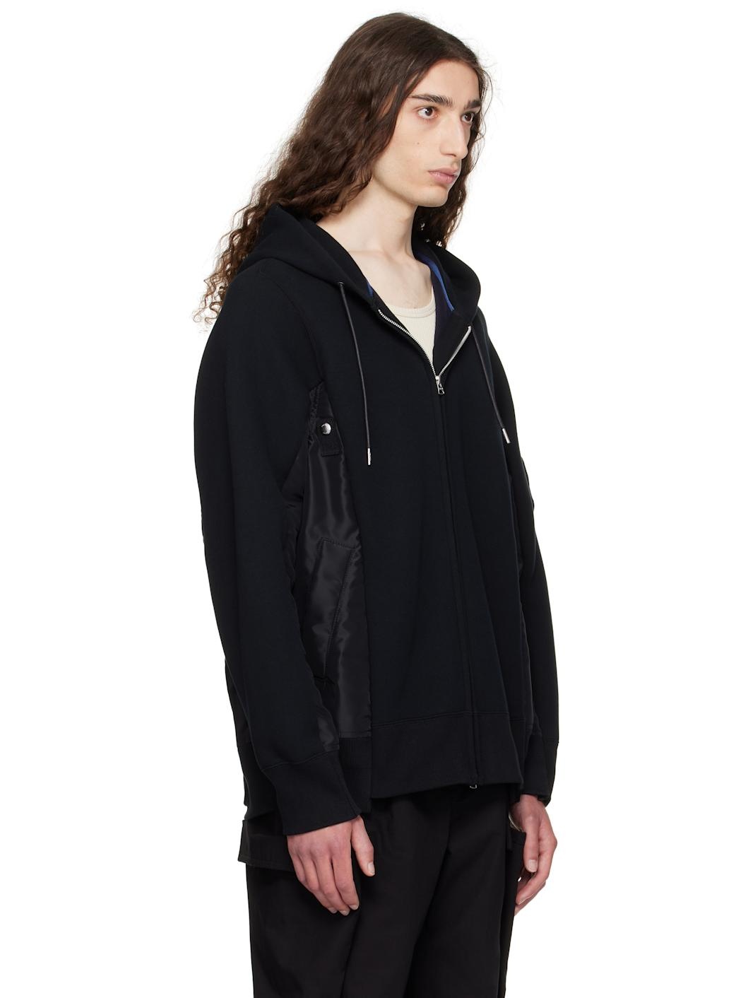 Black Sponge Sweat & Nylon Twill Hoodie - 2