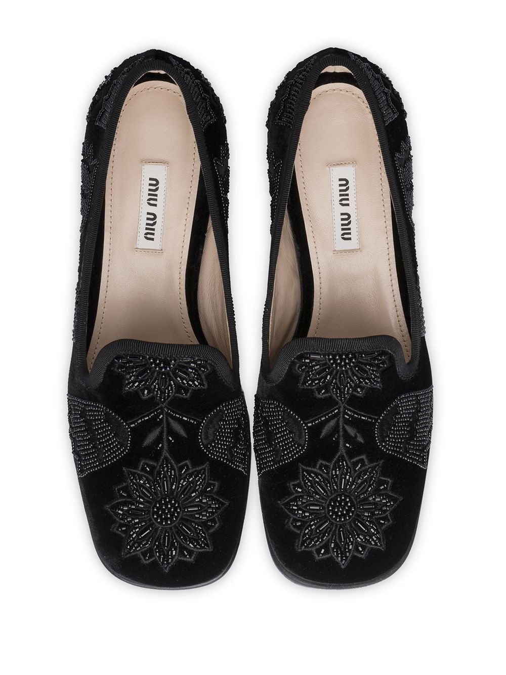 beaded velvet square-toe slippers - 4