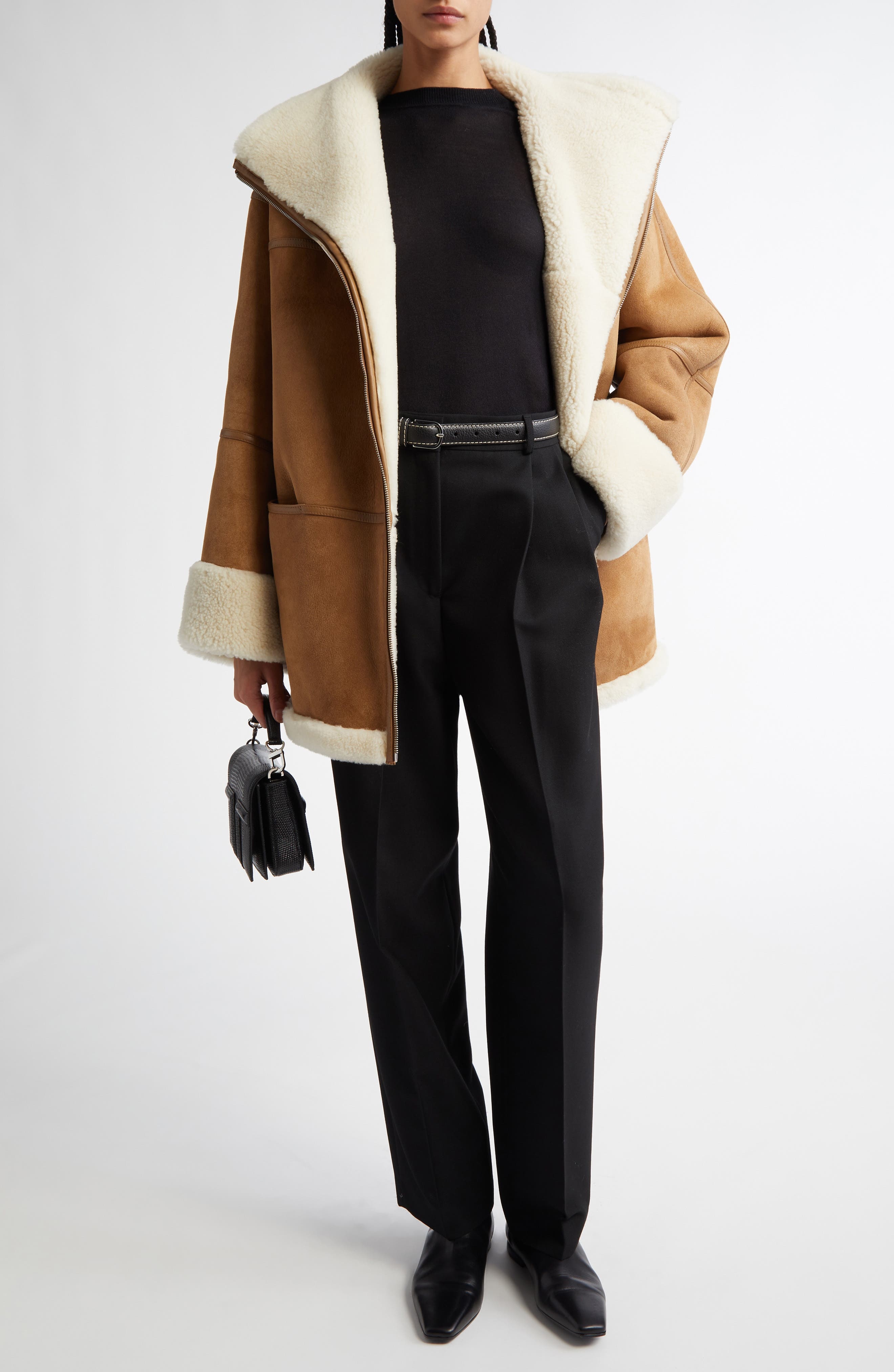 TOTEME Signature Genuine Shearling Jacket in Biscuit at Nordstrom - 3