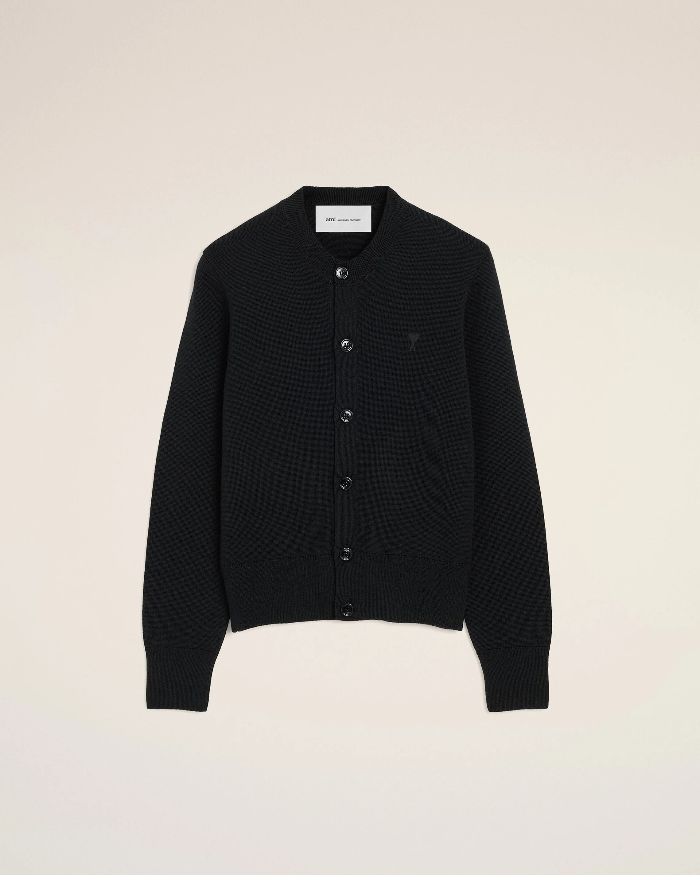 BLACK CREWNECK WOOL CARDIGAN WITH AMI DE COEUR - 1