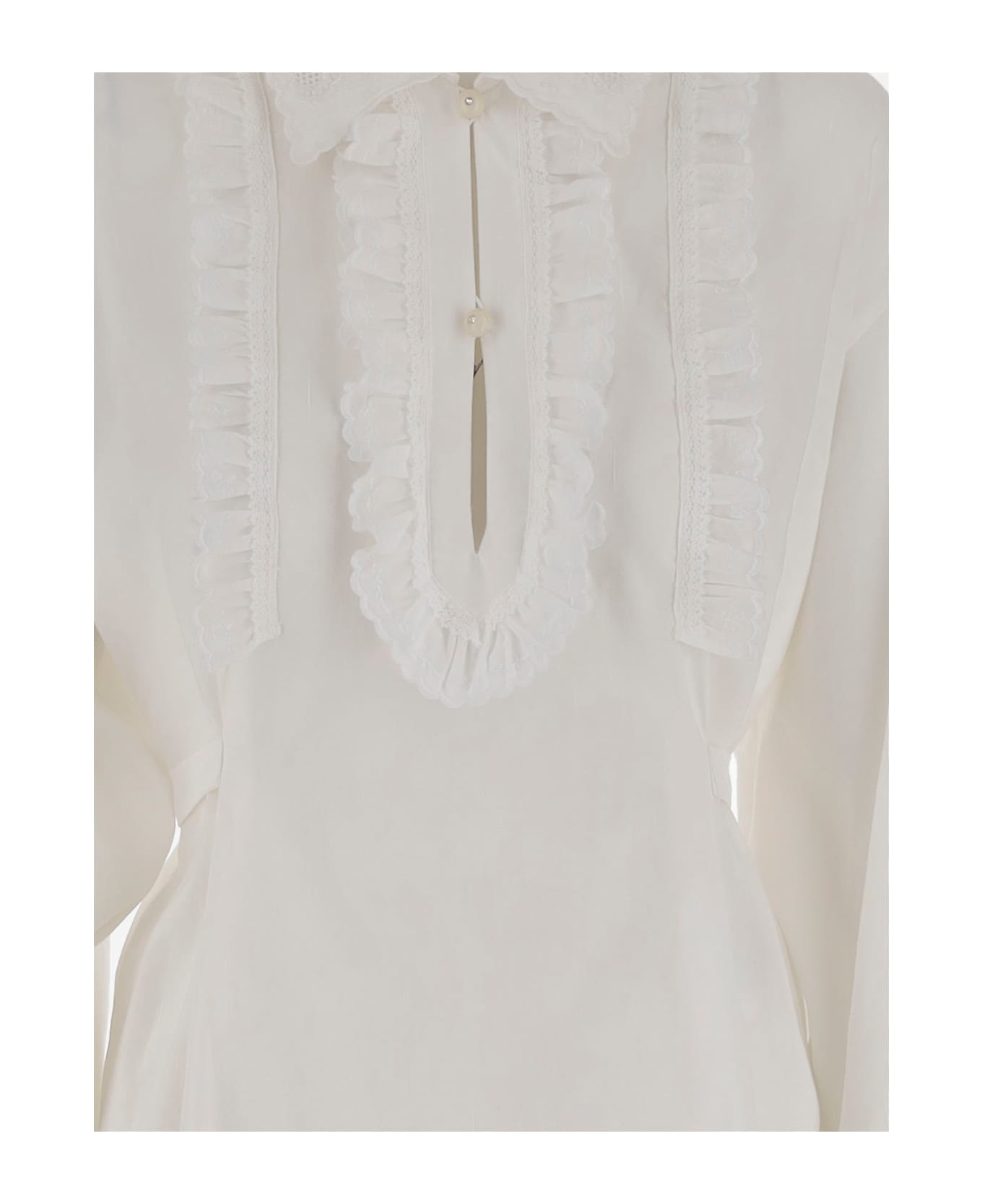 White Cotto Blend Shirt Dress - 3