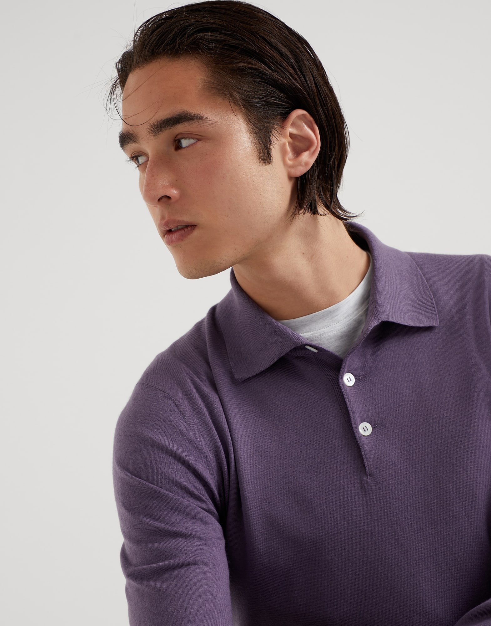 Virgin wool and cashmere polo-style lightweight sweater - 3