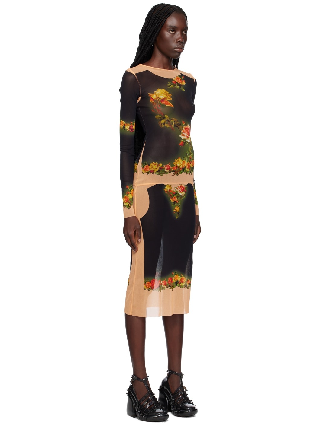 Black & Orange 'The Fleurs Petit Grand' Midi Dress - 2