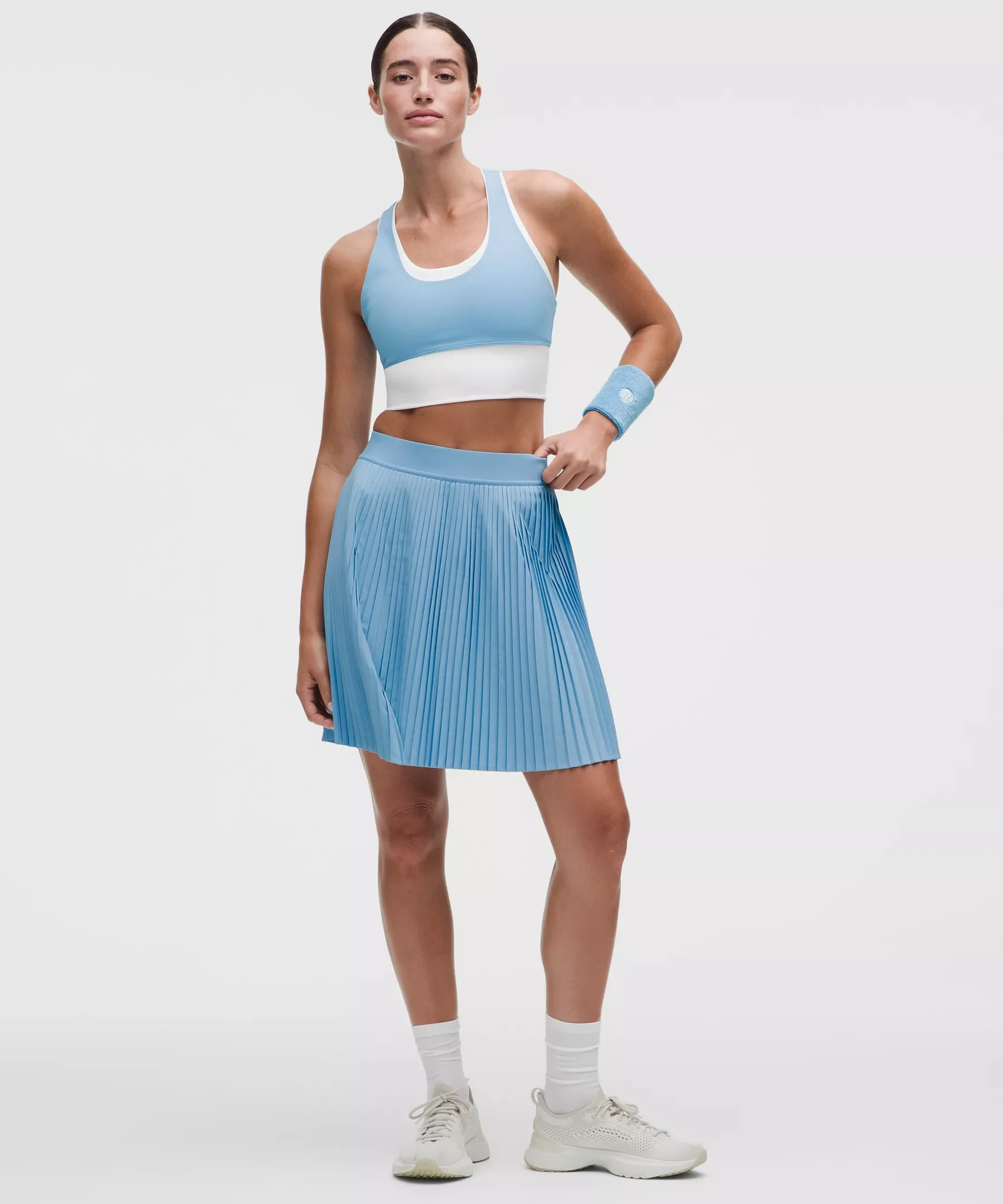 Pleated High-Rise Knee-Length Tennis Skirt - 1