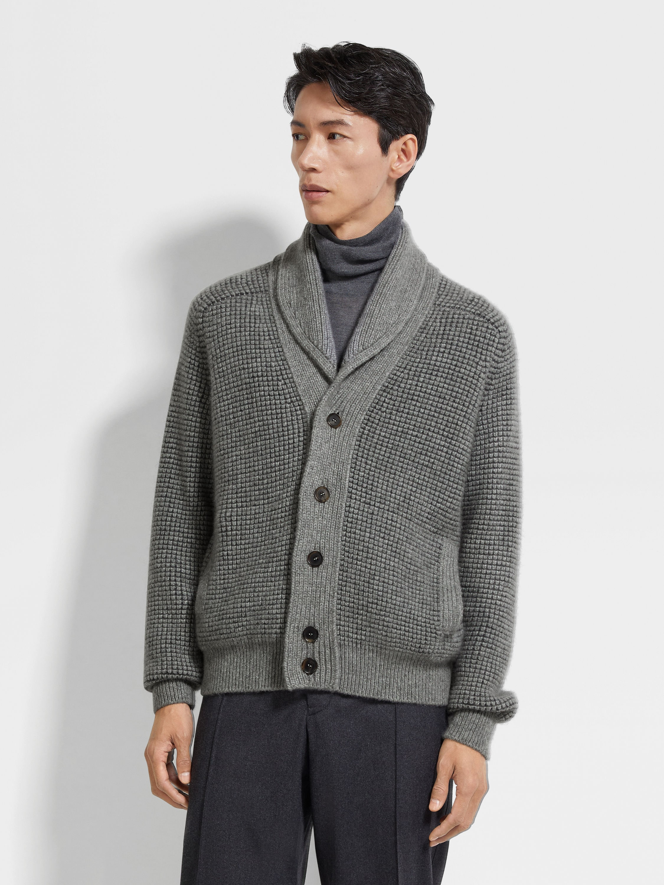 GREY MÉLANGE CASHMERE AND MOHAIR CARDIGAN - 4