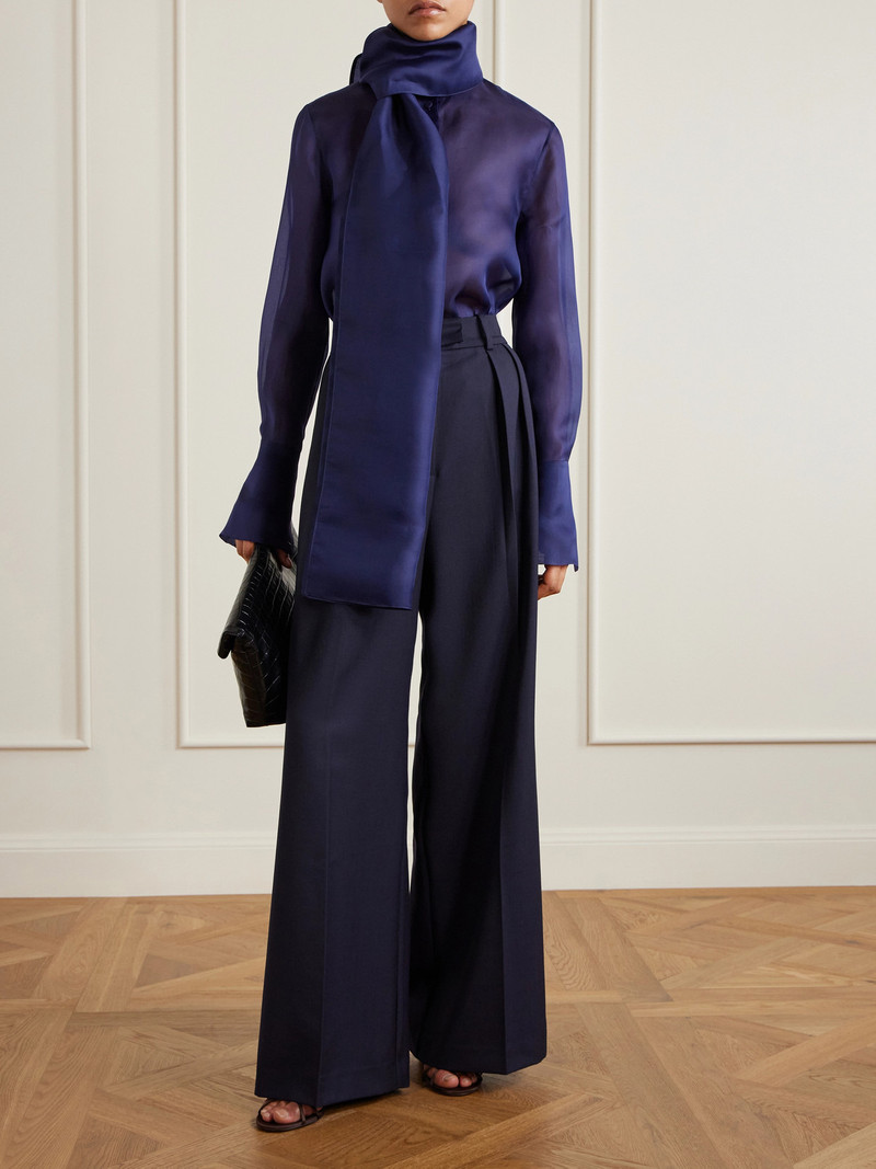 Another Tomorrow Bow-embellished Silk-organza Blouse outlook