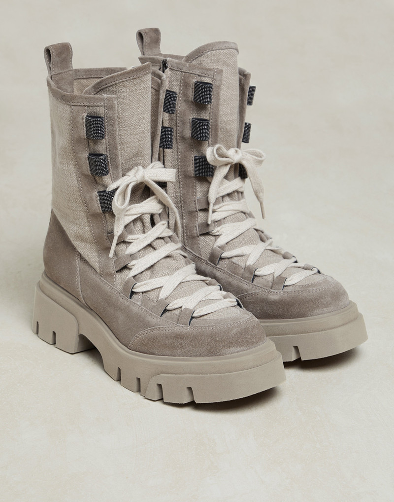 Suede and canvas boots with precious eyelets 2