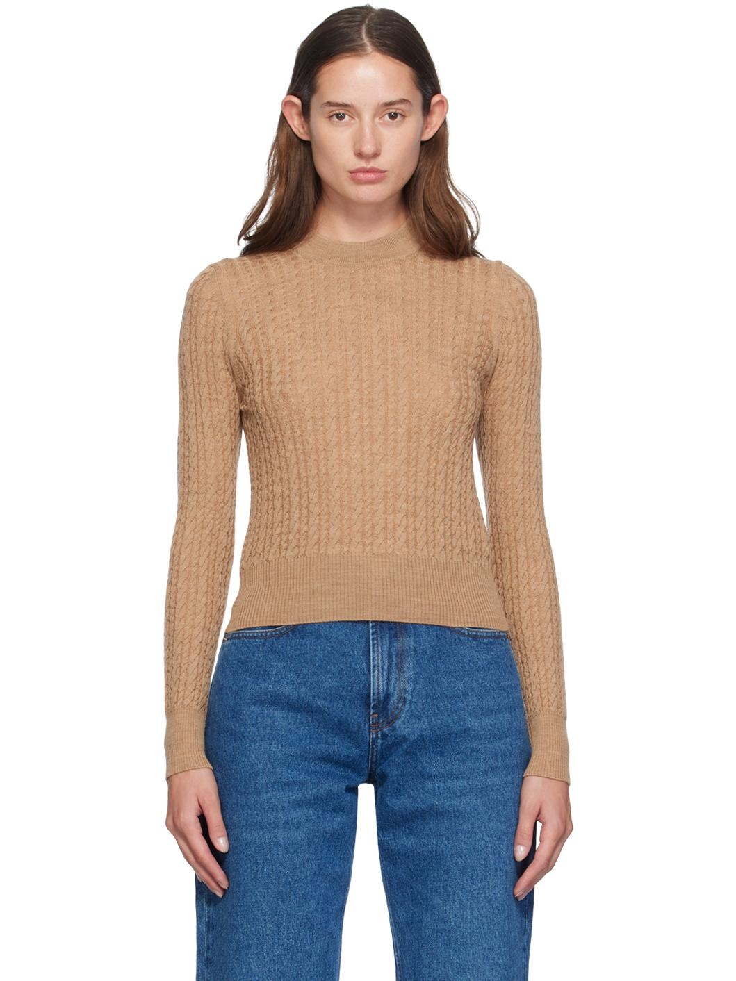 Beige Cable Knit Sweater - 1