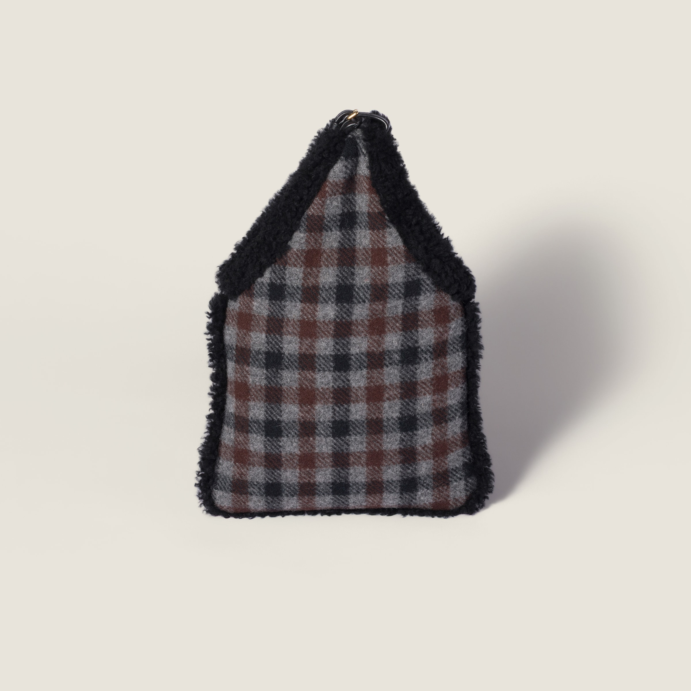 Gingham and shearling handbag - 3