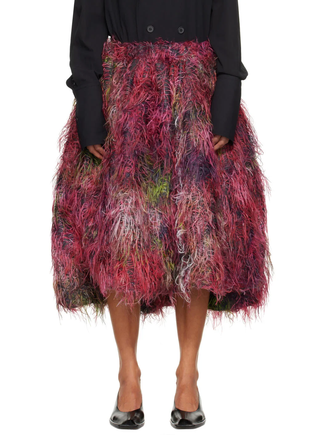 Red & Pink Jacquard Floral Midi Skirt - 1