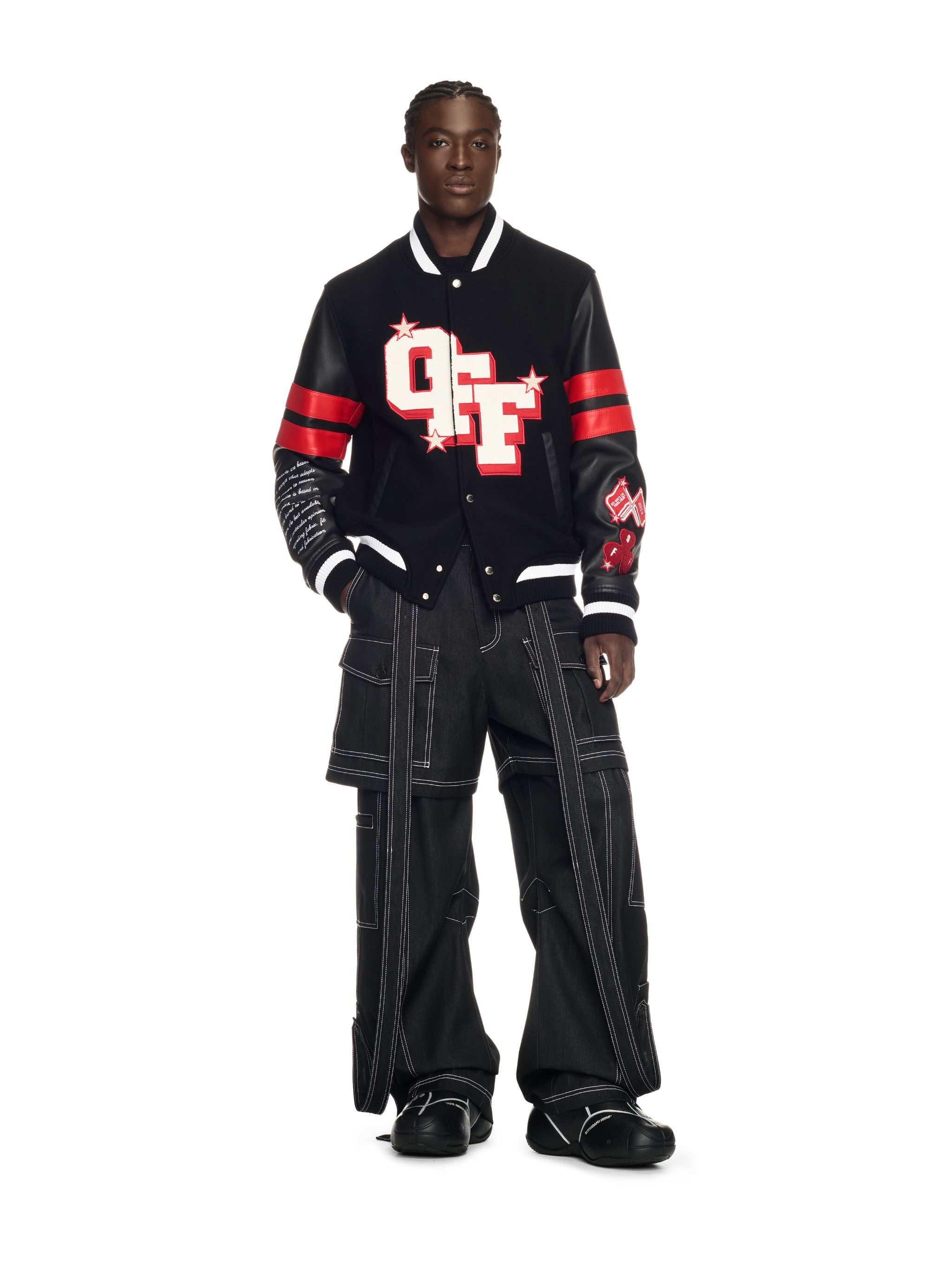 Black Dices Leather Wool Varsity Jacket - 2