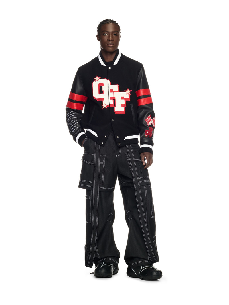 Off-White Black Dices Leather Wool Varsity Jacket outlook