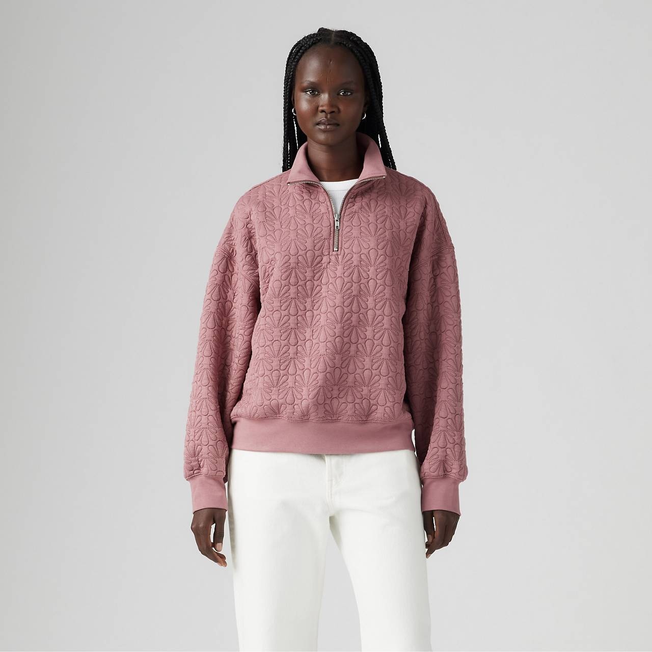 1/4 ZIP QUILTED FLEECE SWEATSHIRT - 1