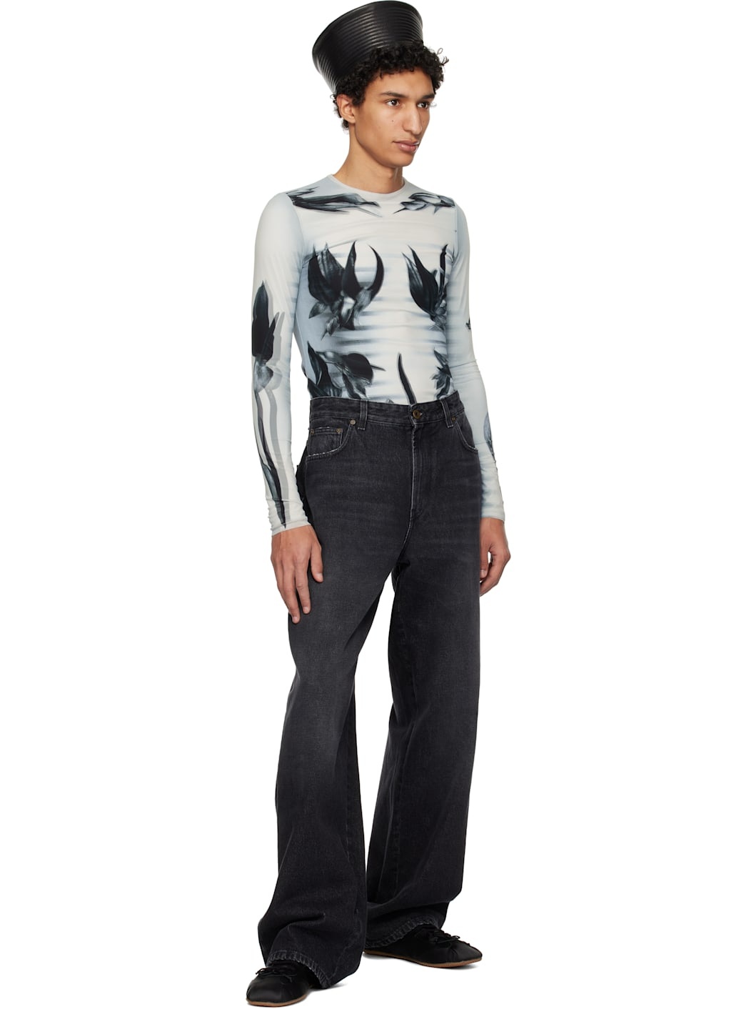 Off-White & Navy Flower Body Morphing T-shirt - 4
