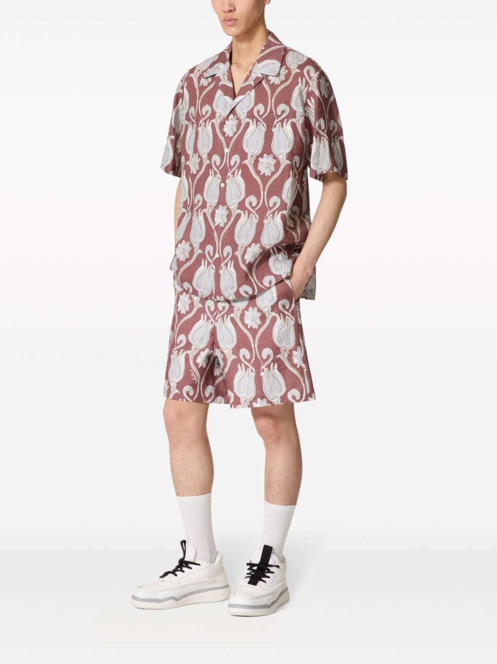 floral-print linen shorts - 2