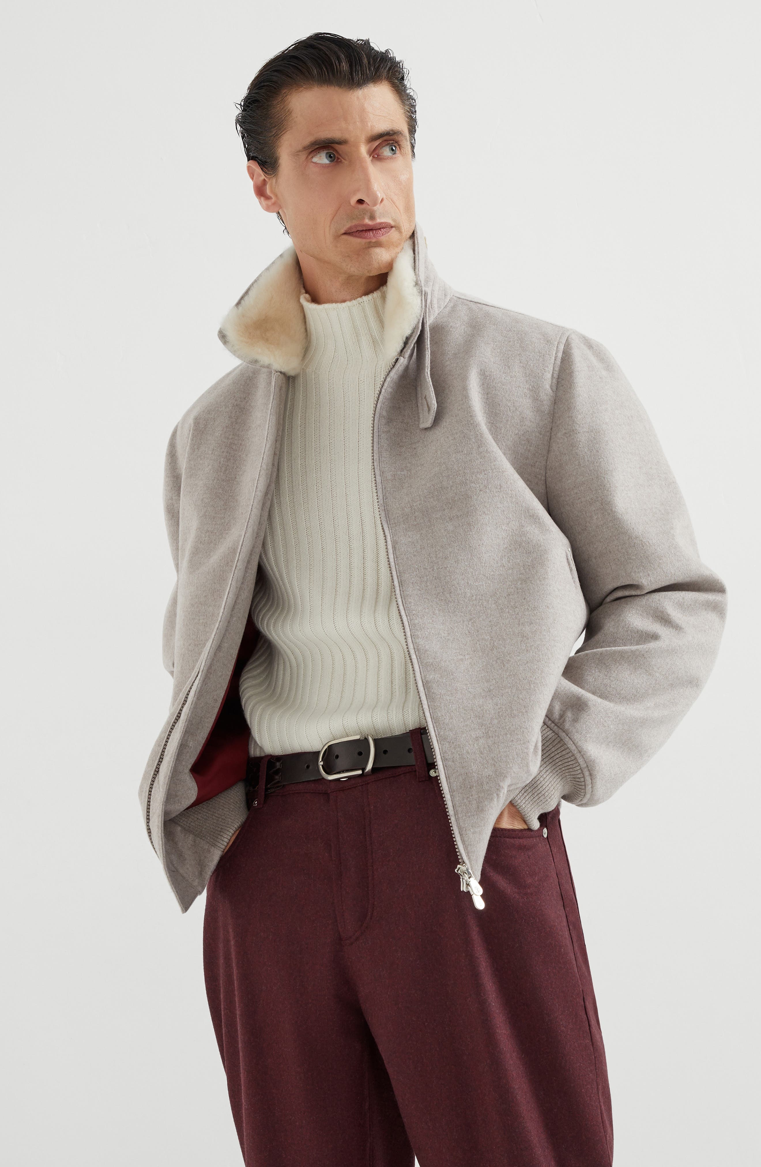 Brunello Cucinelli Cashmere beaver bomber jacket in Bark at Nordstrom - 5