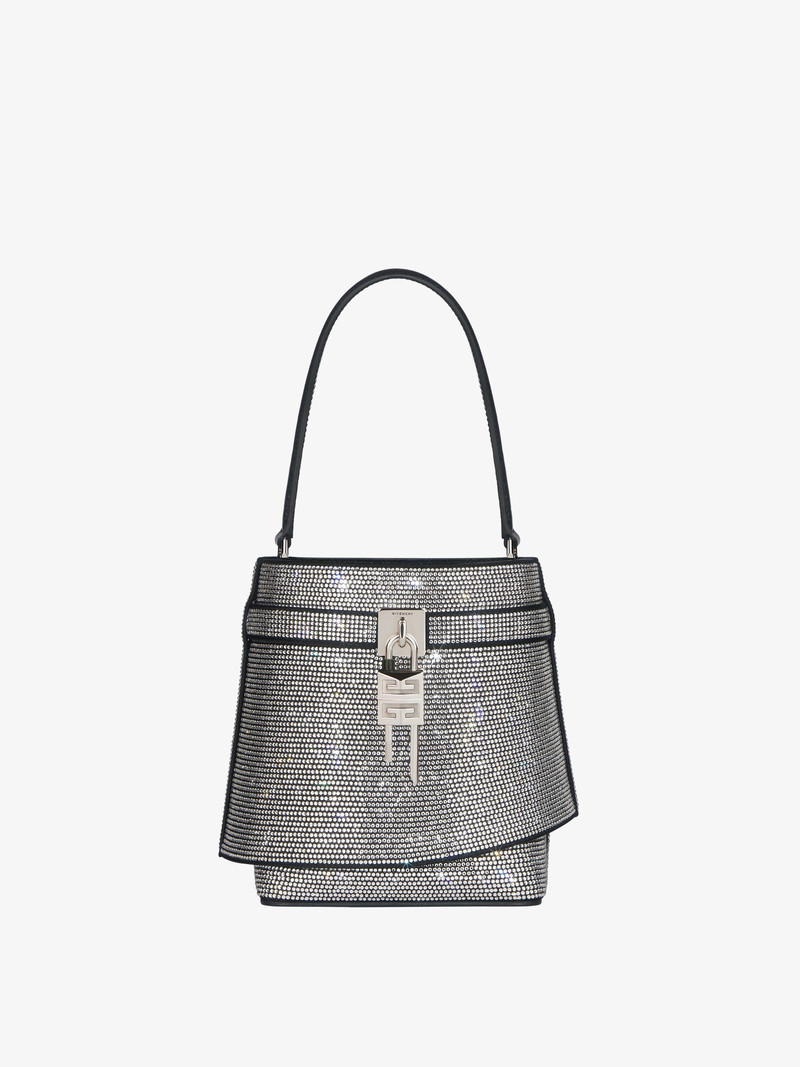 SHARK LOCK BUCKET BAG IN LEATHER WITH STRASS 1