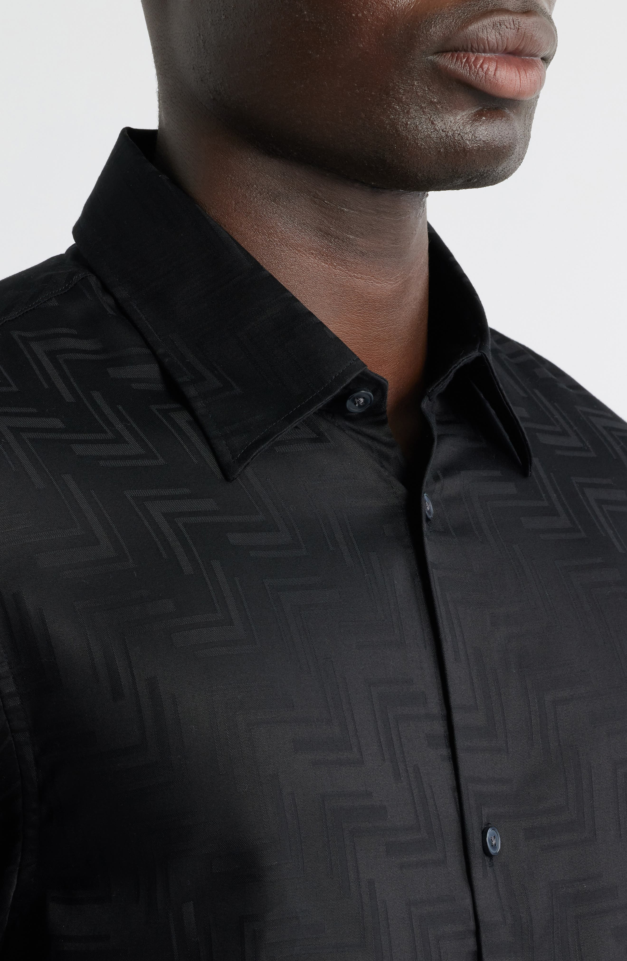 Emporio Armani Short Sleeve Lyocell Button-Up Shirt in Solid Black at Nordstrom - 2
