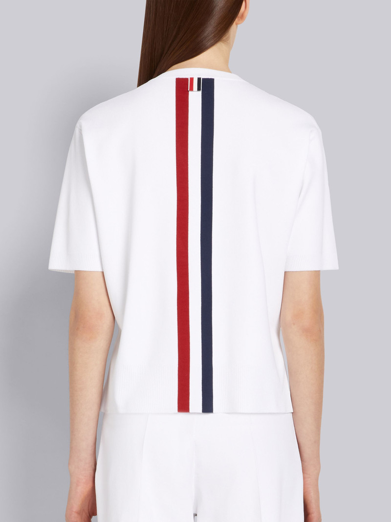 White Jersey Stitch Stretch Viscose Intarsia Stripe Boxy Fit Crew Neck Tee 3