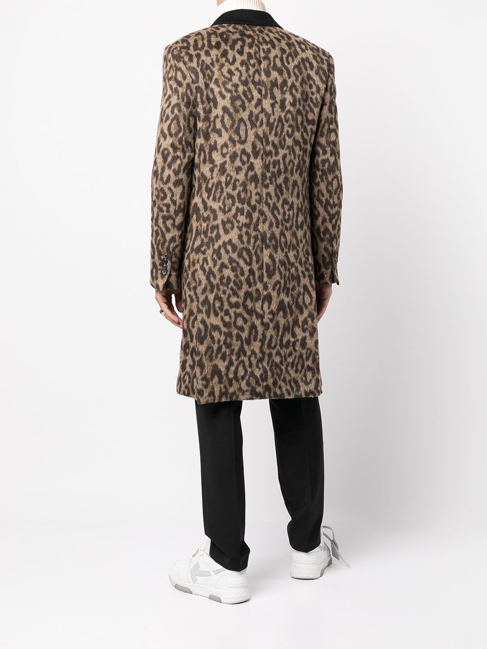 brushed leopard-print single-breasted coat - 4