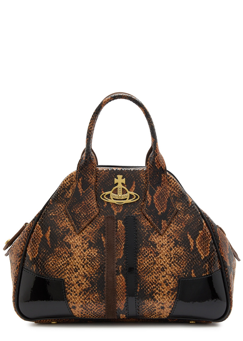 Yasmine medium python-effect leather top handle bag 1