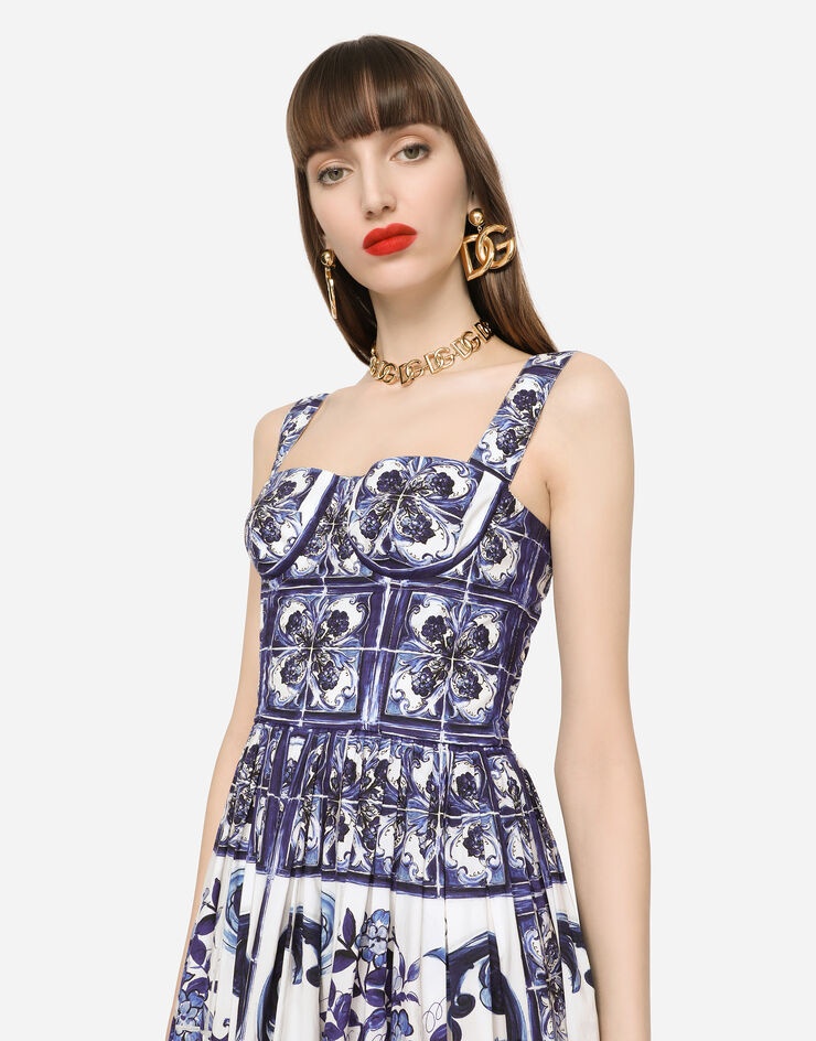 Bustier midi dress in majolica-print poplin - 4