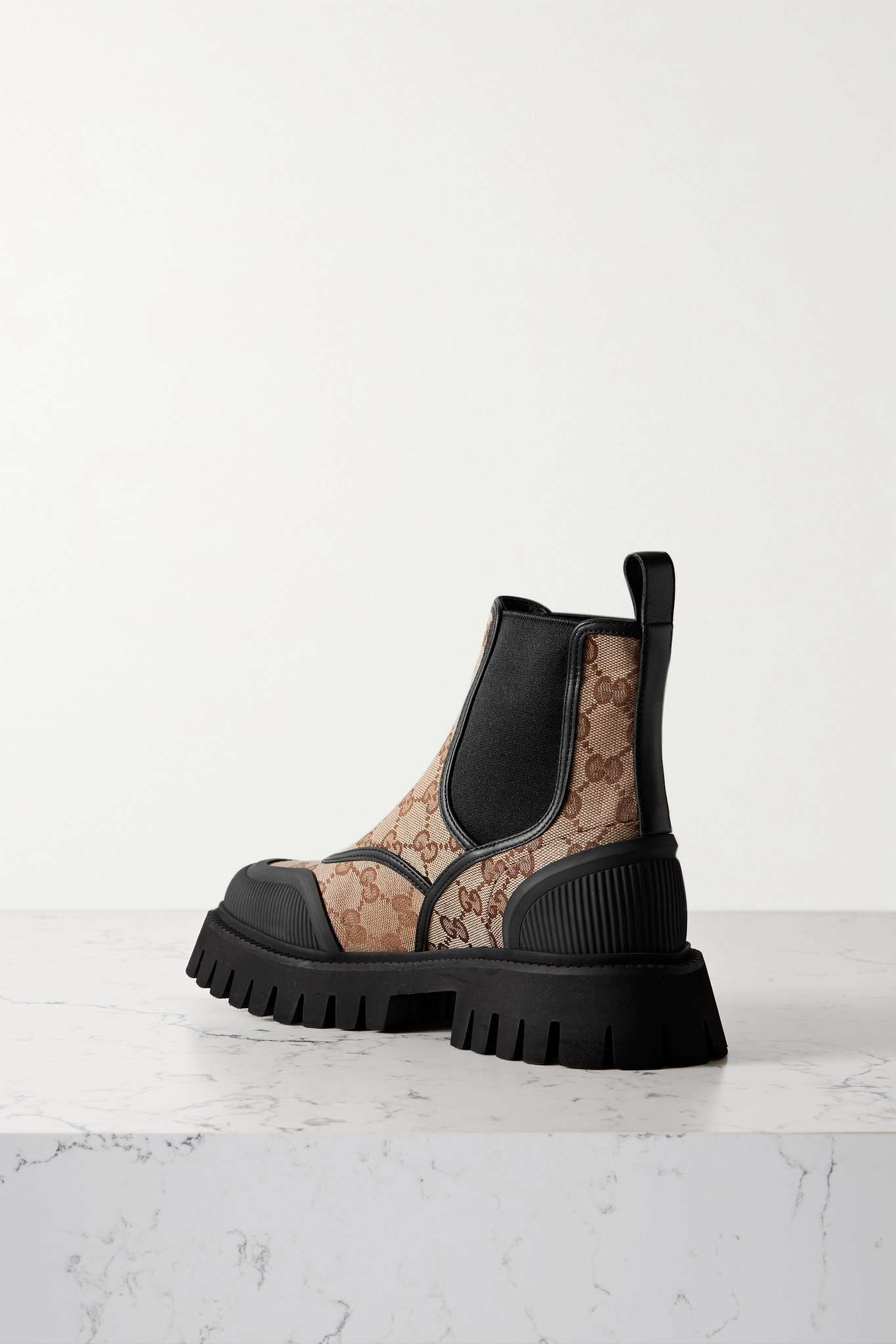 Rubber and leather-trimmed canvas-jacquard ankle boots - 3
