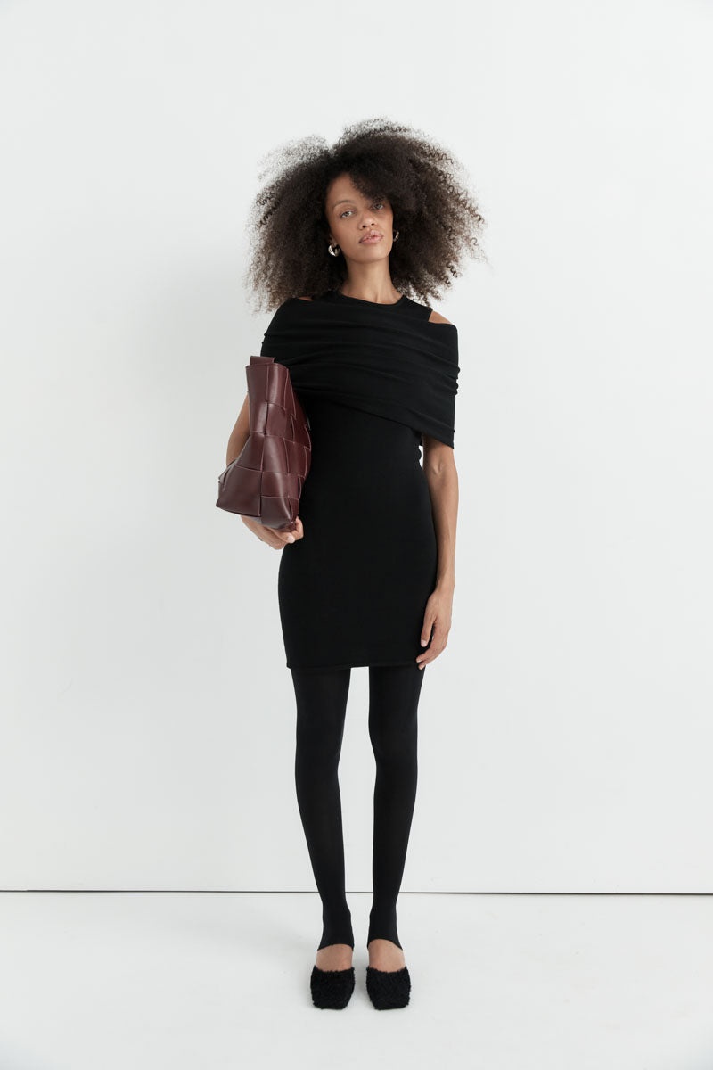 Detachable Layer Knit Dress - Black - 9
