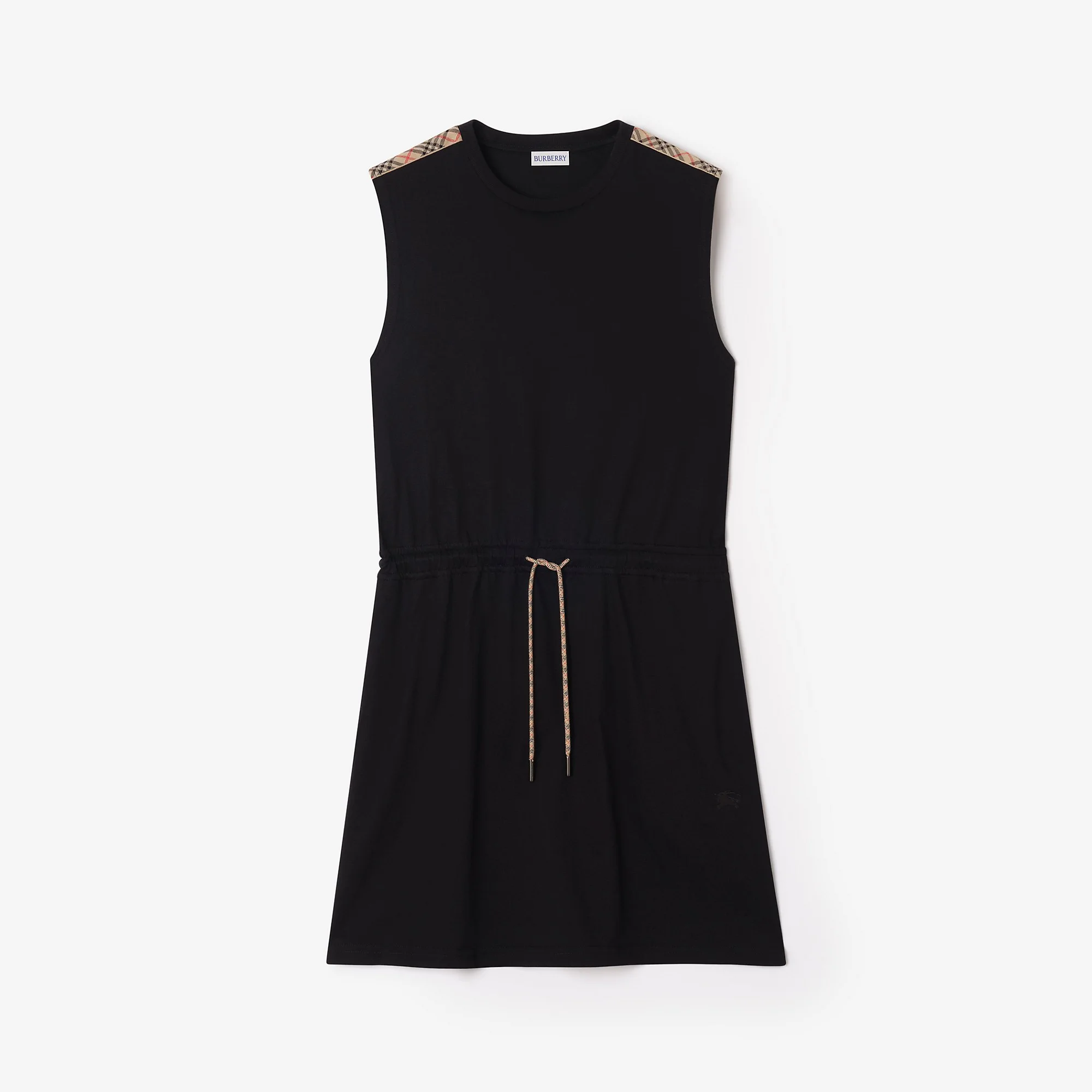 Check Trim Cotton Jersey Dress - 1