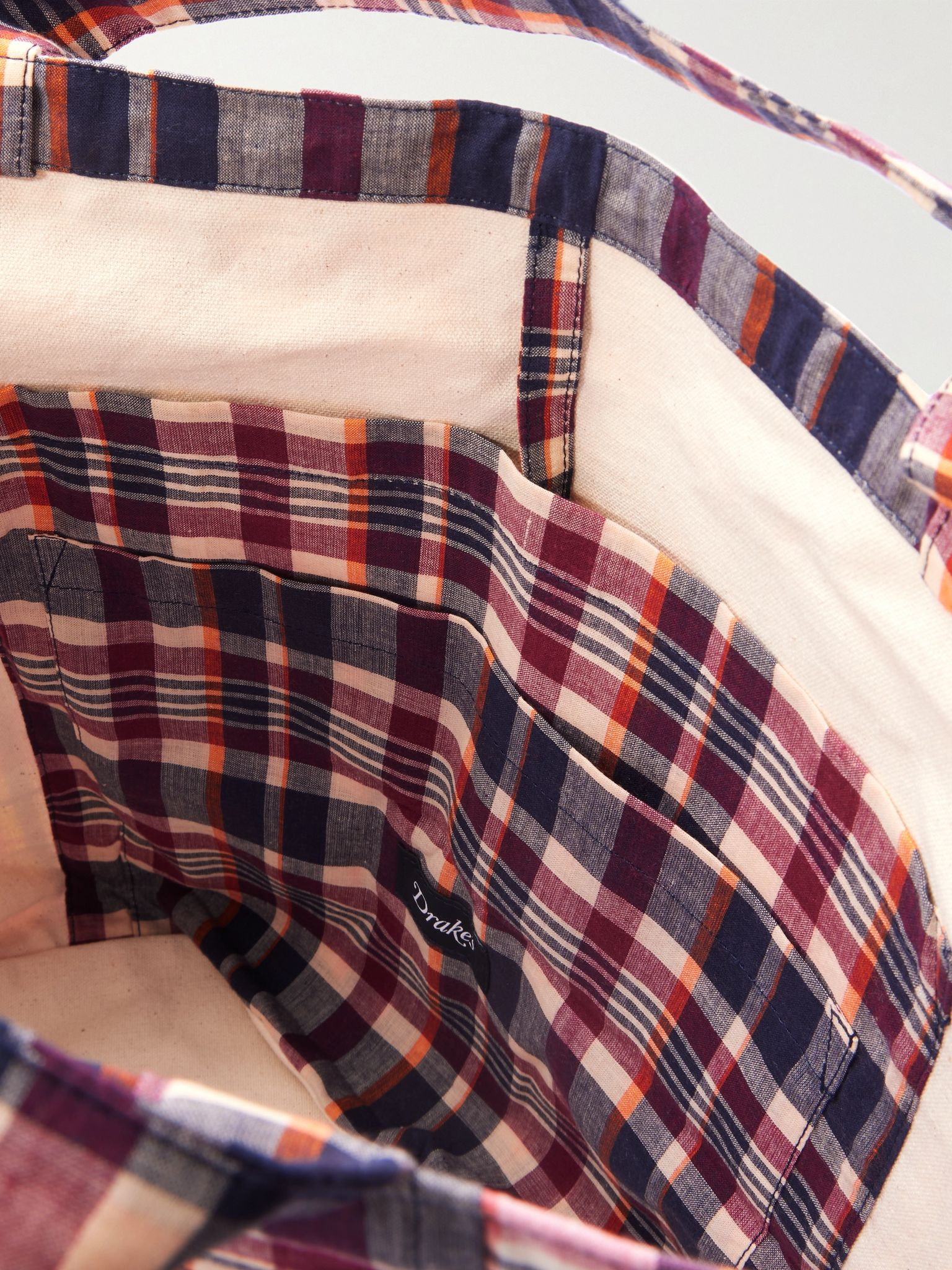 Madras Checked Cotton Tote Bag Brown - 5