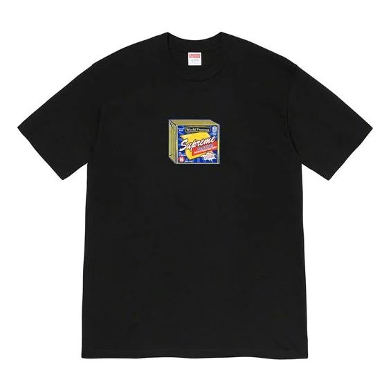 대 FW19 주 7 치즈 티 인쇄 짧은 소매 Unisex 검정 SUP-FW19-757 - 1