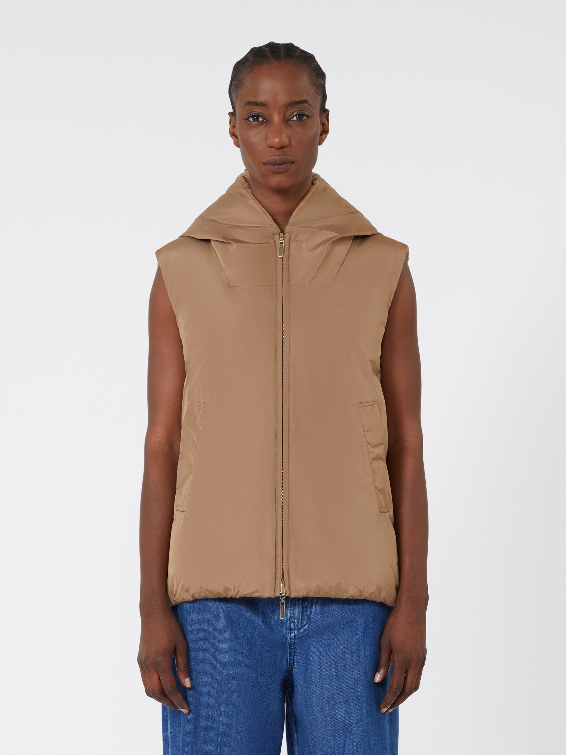 DELFY Reversible padded gilet in camel and water-repellent taffeta - 6